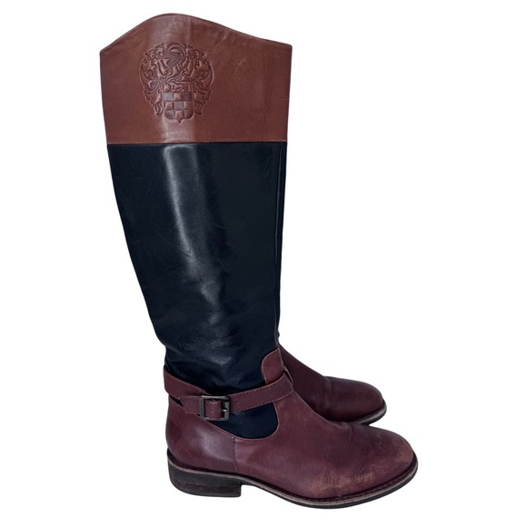 Vince Camuto Flavian Riding Boots Buckle Knee High Leather Black Brown Size 7B - Picture 2 of 12